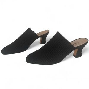 Vintage Designer Statement Black Textured Mule Heels Architectural, Pointed Toe